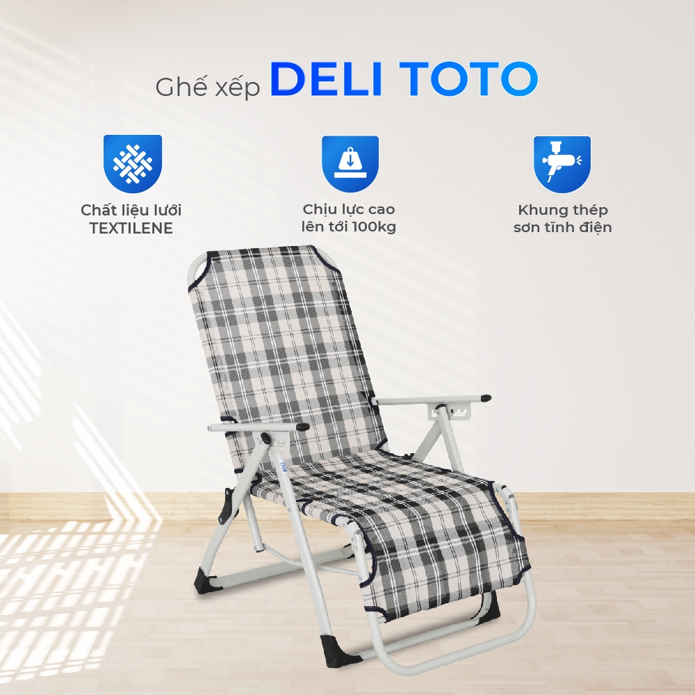 Ghế xếp thư giãn Deli Toto QUI PHÚC, gấp gọn tiện lợi, đa năng, vải lưới cao cấp, thoáng khí