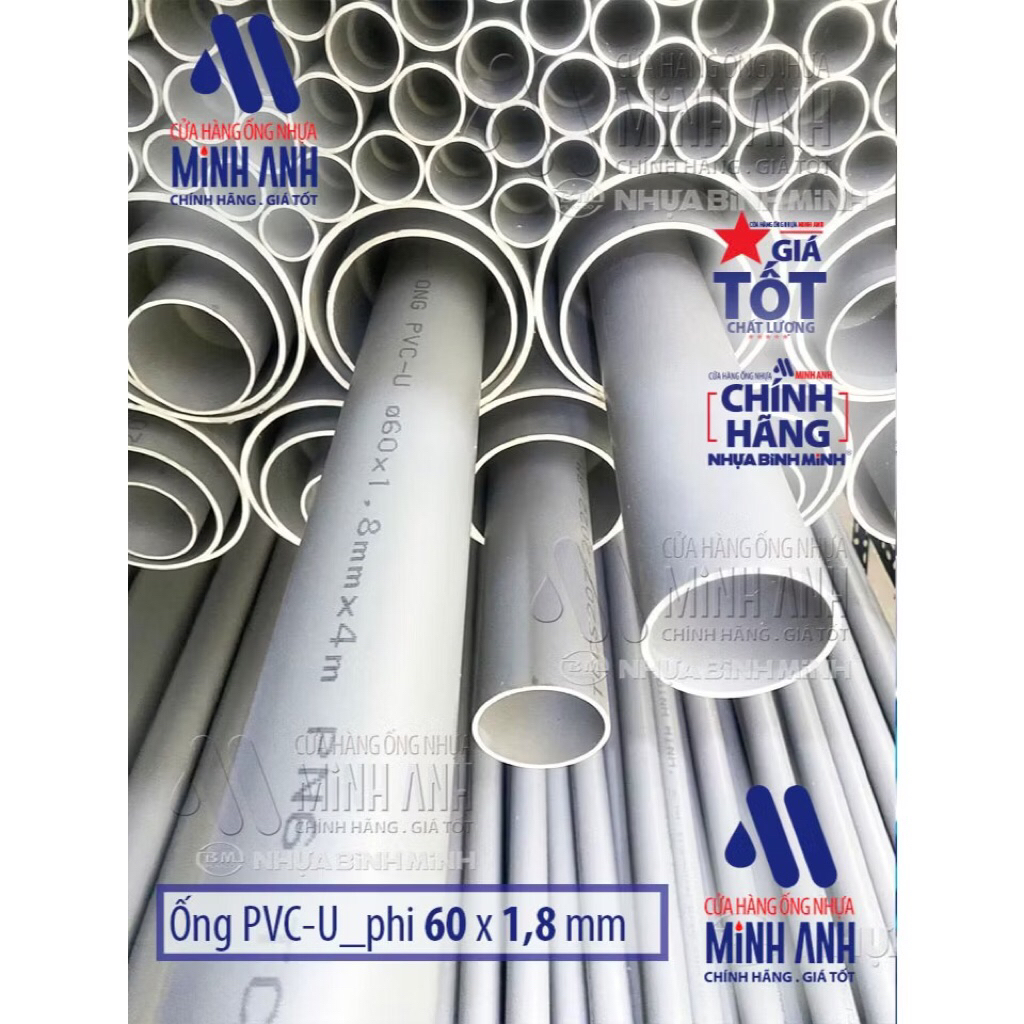 Ống Nước ø 49-60-90 U-Pvc Nhựa Bình Minh dài 60cm - 70cm - 80cm - 90cm ...