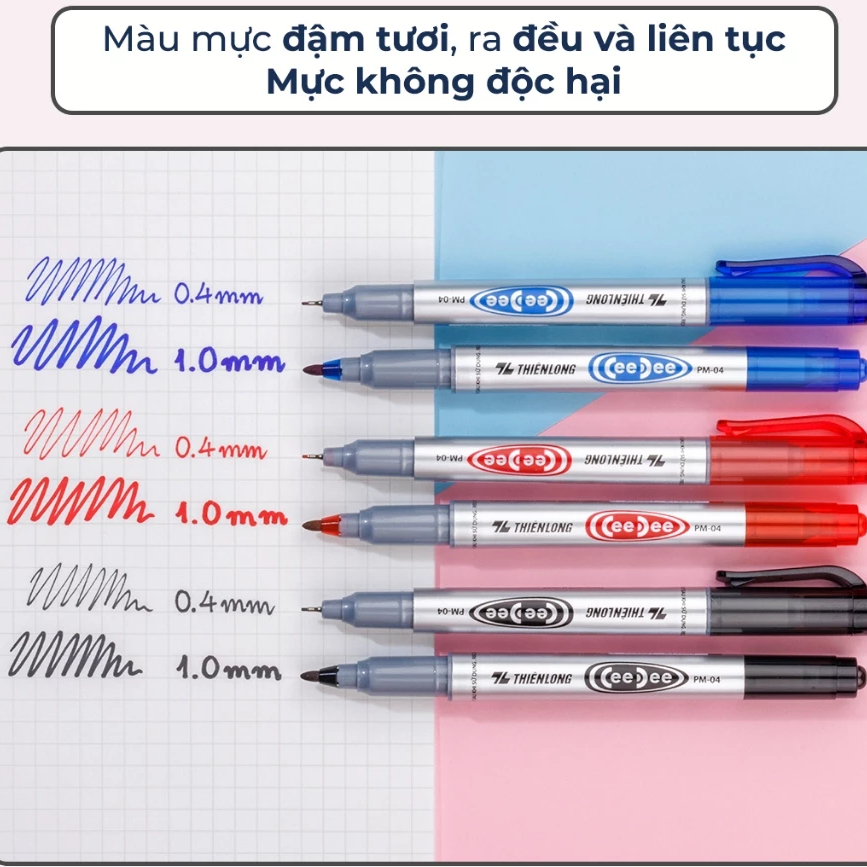 Bút lông dầu 2 đầu Thiên Long, bút dạ mực đều bám dính tốt