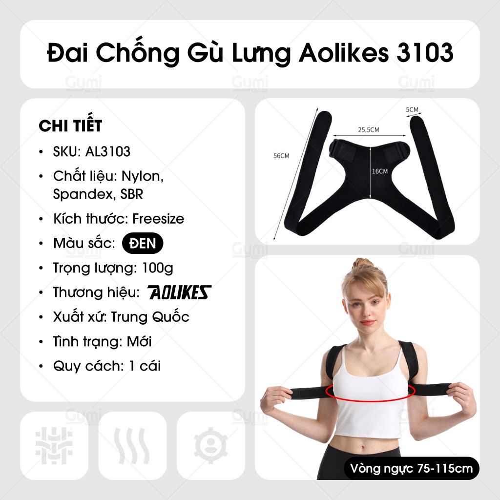 Đai Đeo Chống Gù Lưng Aolikes 3103, Cố Định Xương Đòn, Chống Gù Lưng, Vẹo Cột Sống - DG-AL3103