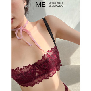 SOPHIE| Bộ Đồ Lót Ren Nữ Áo Cup Ngang Nửa Quả Nâng Ngực Quần Lót Cánh Tiên Gợi Cảm Đỏ Mận Me Me Lingerie