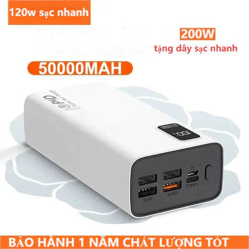 (Tặng Cáp Sạc Nhanh)sạc dự phòng pin 50000mAh 80000mAh sạc nhanh pin 120W dung lượng lớn có sẵn nhiều dây sạc