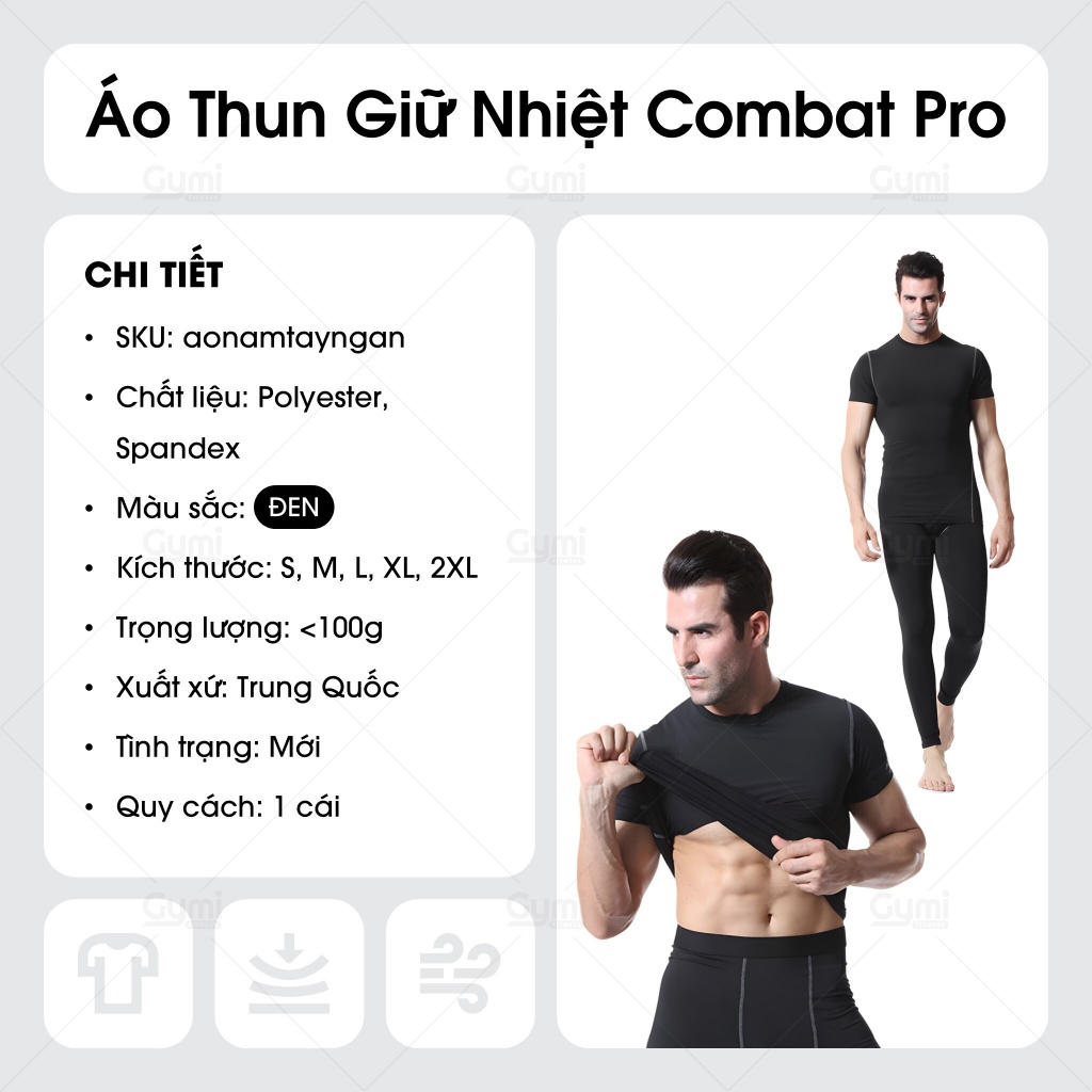 Áo Thun Giữ Nhiệt Tay Ngắn Combat Pro - Áo Thun Nam Tập Gym Cao Cấp,  Chơi Thể Thao - AoThunTheThao-AoTayNgan