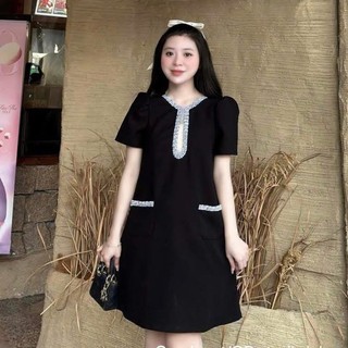 Váy bầu công sở thiết kế phối kim tuyến ở cổ và túi