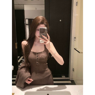 Set 3 món len dệt kim áo ba lỗ phối quần ống suông tôn dáng kết hợp áo cardigan dáng dài