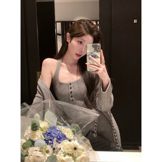 Set 3 món len dệt kim áo ba lỗ phối quần ống suông tôn dáng kết hợp áo cardigan dáng dài
