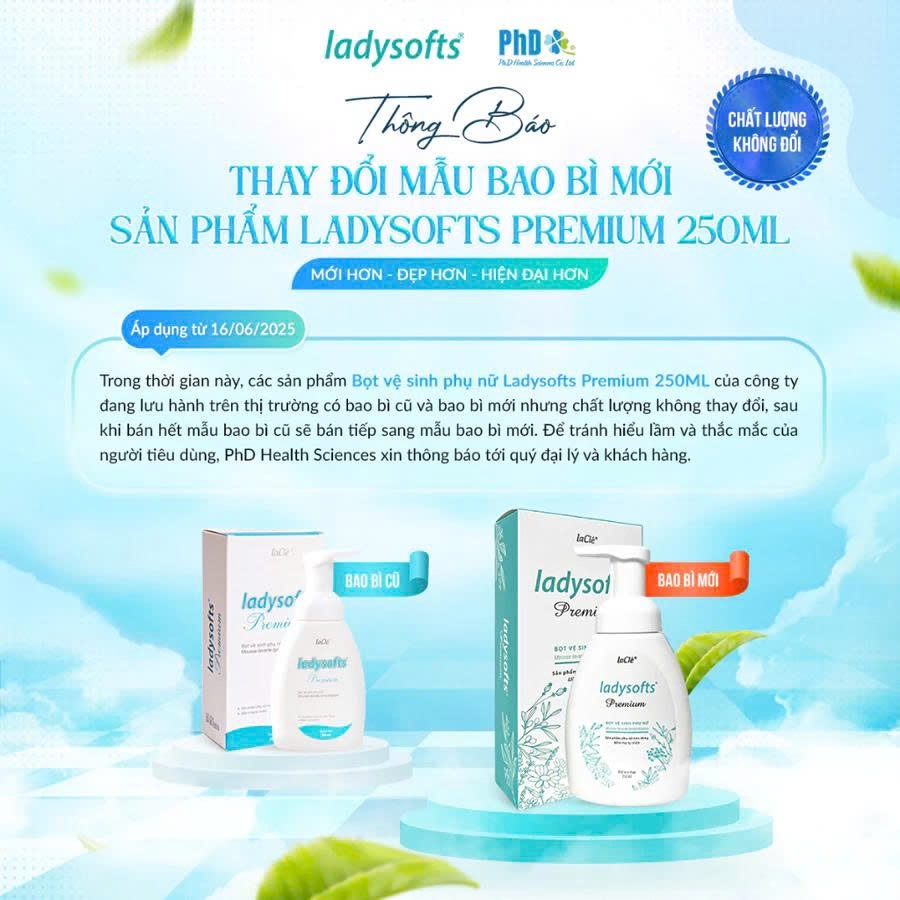 Combo 5 Chai Dung Dịch Vệ Sinh Phụ Nữ Dạng Bọt Ladysofts Premium Duy Trì Độ pH Tự Nhiên 250ml