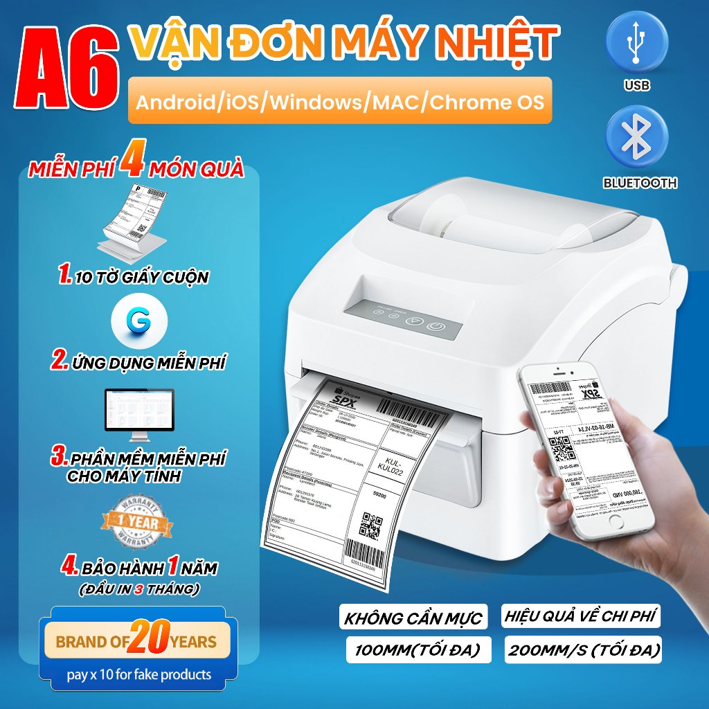 Máy In Nhiệt Bluetooth A6 A7 - In Vận Chuyển Mã Vạch Nhanh Chóng, Tặng ...