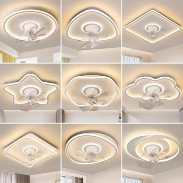 Đèn quạt ốp trần hiện đại xoay đảo 360 - Đèn quạt ốp sát trần trang trí an toàn dành cho phòng ngủ đường kính 50cm