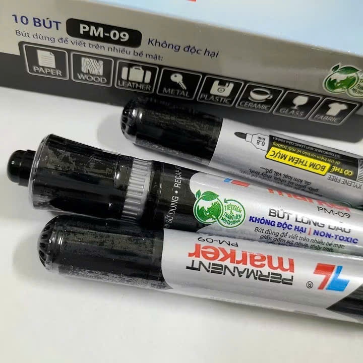 Combo 10 Bút lông dầu 2 đầu bút Thiên Long PM-09, mực đạt tiêu chuẩn Châu Âu, bám dính tốt trên nhiều vật liệu