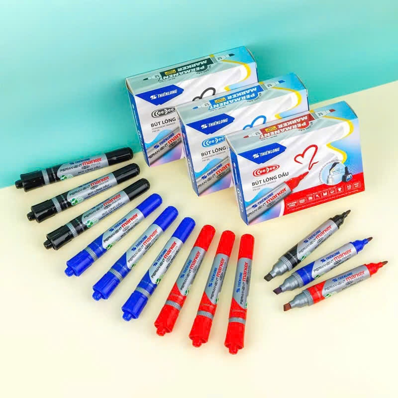 Combo 10 Bút lông dầu 2 đầu bút Thiên Long PM-09, mực đạt tiêu chuẩn Châu Âu, bám dính tốt trên nhiều vật liệu