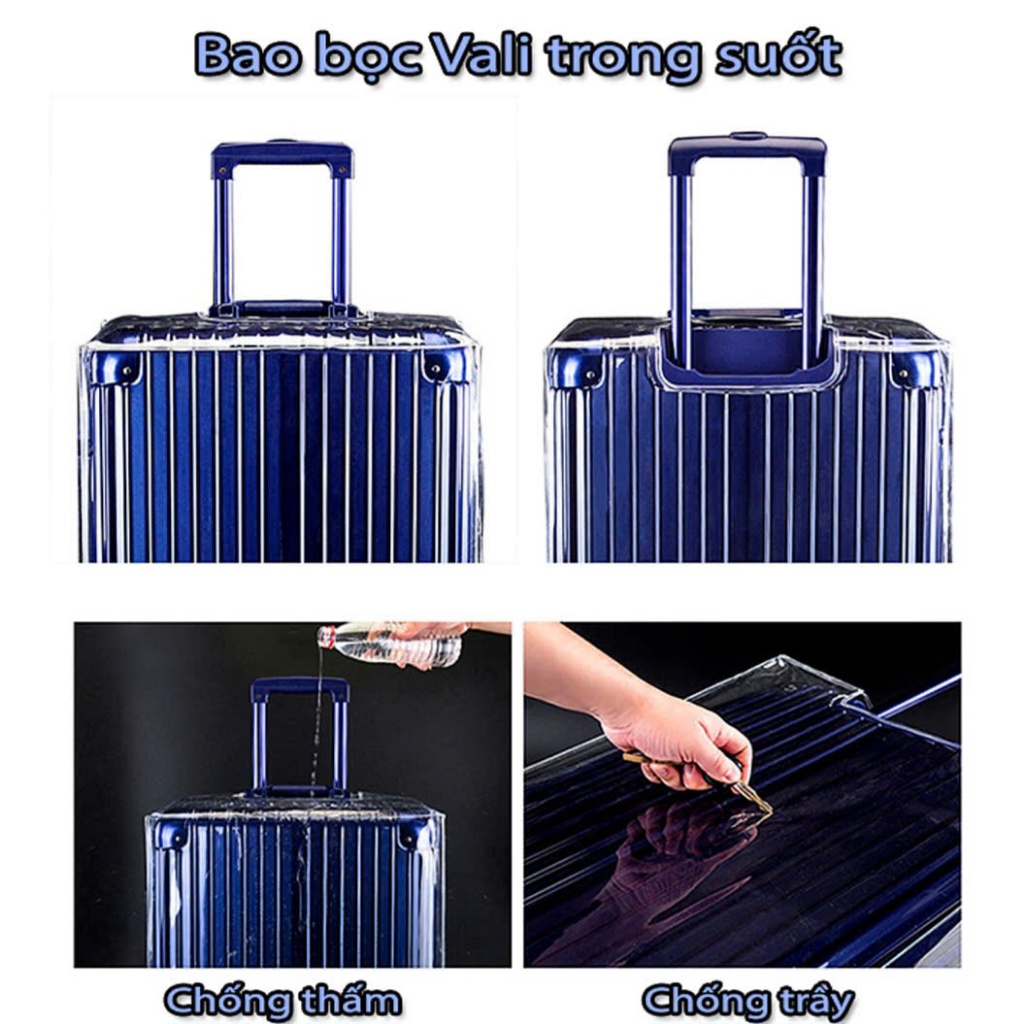 Bọc vali trong suốt cao cấp – chống nước, chống trầy, bảo vệ vali mọi hành trình.