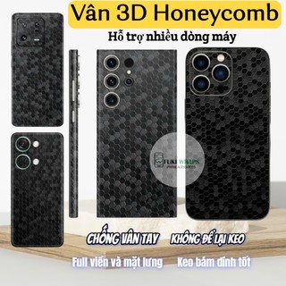Miếng dán Skin Mặt lưng Sau full viền Honeycomb 3D Dành Cho 16 pro max 15 pro max 14 pro max 13 pro max 12 pro max