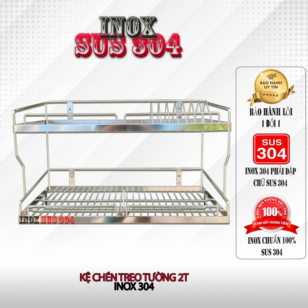 [ INOX SUS 304 ] Kệ Úp Chén Bát Treo Trường 2 Tầng INOX 304 100% ...