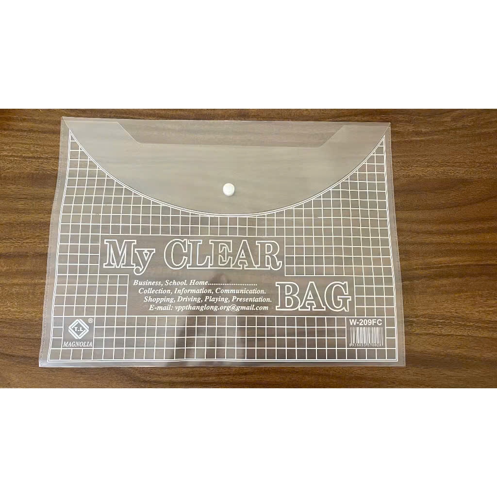 Túi đựng hồ sơ clear khổ A4 có khuy, cúc trong suốt