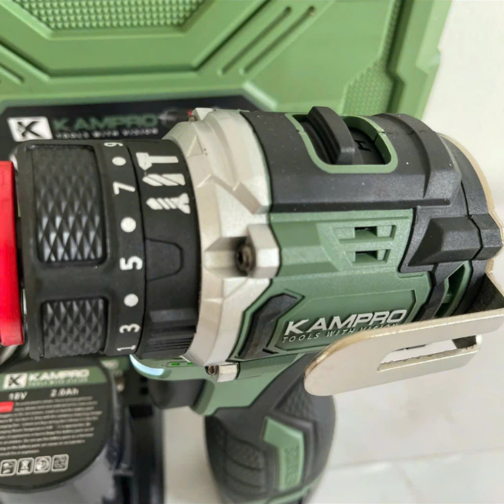 Máy Khoan Pin Kampro K-7038 Xanh, 3 Chức Năng, Đầu Kẹp Autolock, Động Cơ Không Chổi Than