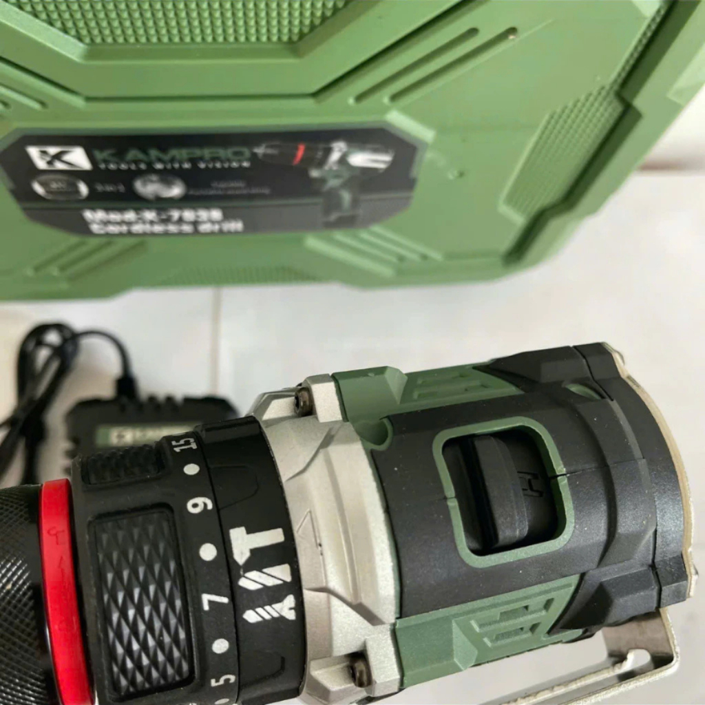 Máy Khoan Pin Kampro K-7038 Xanh, 3 Chức Năng, Đầu Kẹp Autolock, Động Cơ Không Chổi Than