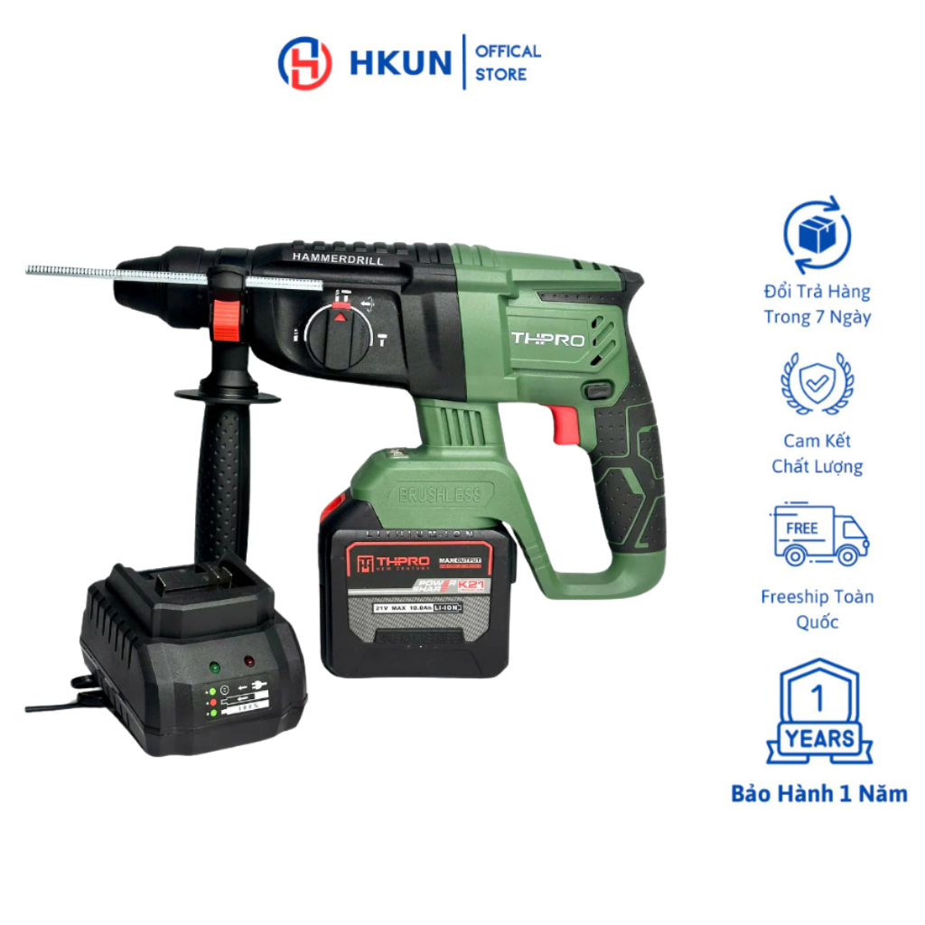 Máy Khoan Bê Tông Pin THPRO TH226 Động Cơ Không Chổi Than Lõi Đồng KÈM 1PIN 20CELL VÀ SẠC