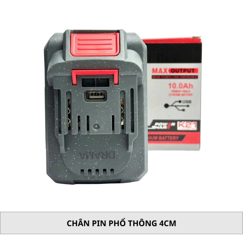 Pin 20 Cell Drama 10Ah Mạch 4 Mosfet Có Cổng Cắm USB - Chân Pin Phổ Thông, Có Đèn Led Báo Pin