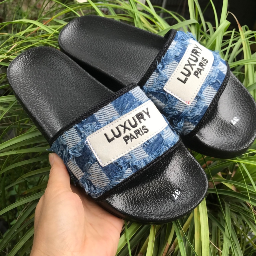 [ full size ] Dép quai ngang NAM NỮ thêu LUXURY chất liệu JEAN  dáng đẹp êm chân mẫu mới nhất 2025