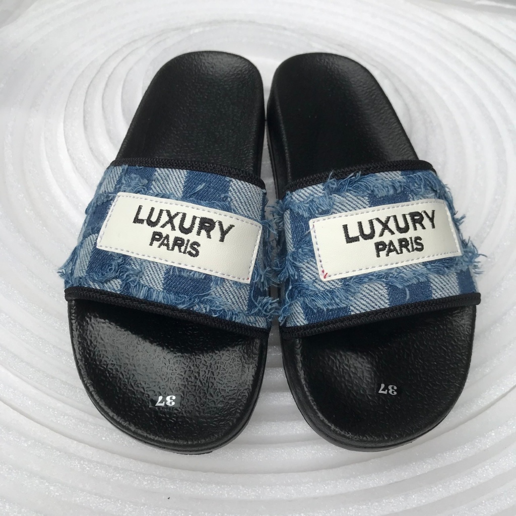 [ full size ] Dép quai ngang NAM NỮ thêu LUXURY chất liệu JEAN  dáng đẹp êm chân mẫu mới nhất 2025