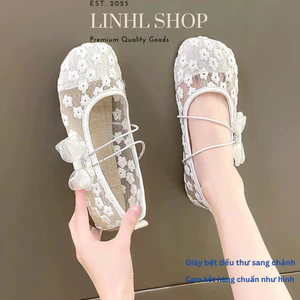 Giày Búp Bê Ren Hoa Thêu Hàng Chuẩn L1 Nơ Nhỏ Cực Xinh Phong Cách Tiểu Thư Hàn Quốc mã 001