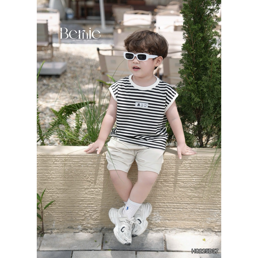 Set tanktop kẻ ngang Bernie in tag BN tiết thiết kế trendy cho bé, bộ quần áo bé trai 9-27kg