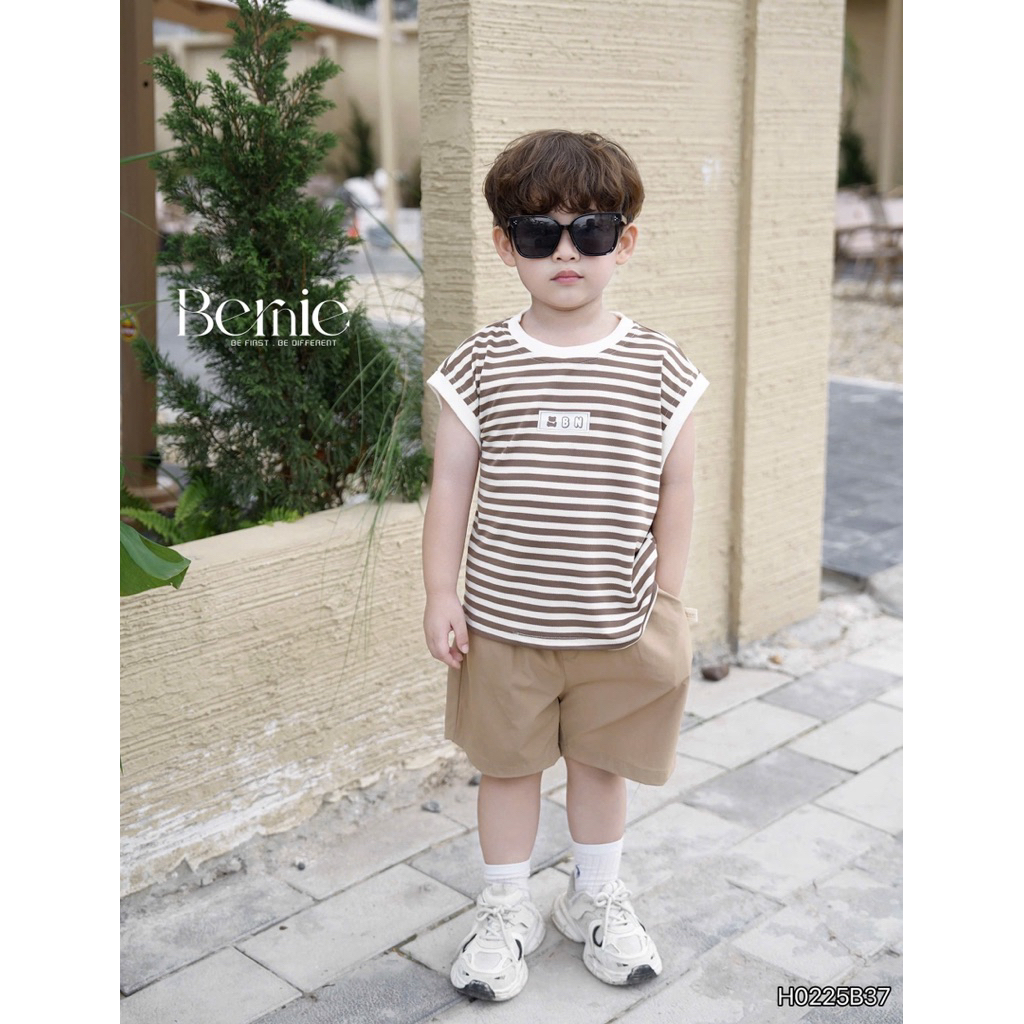 Set tanktop kẻ ngang Bernie in tag BN tiết thiết kế trendy cho bé, bộ quần áo bé trai 9-27kg