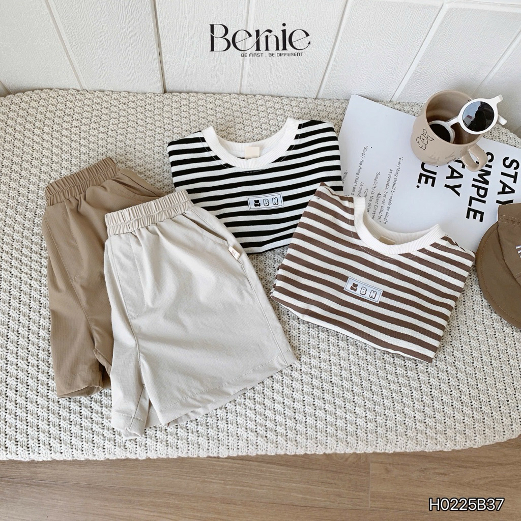Set tanktop kẻ ngang Bernie in tag BN tiết thiết kế trendy cho bé, bộ quần áo bé trai 9-27kg