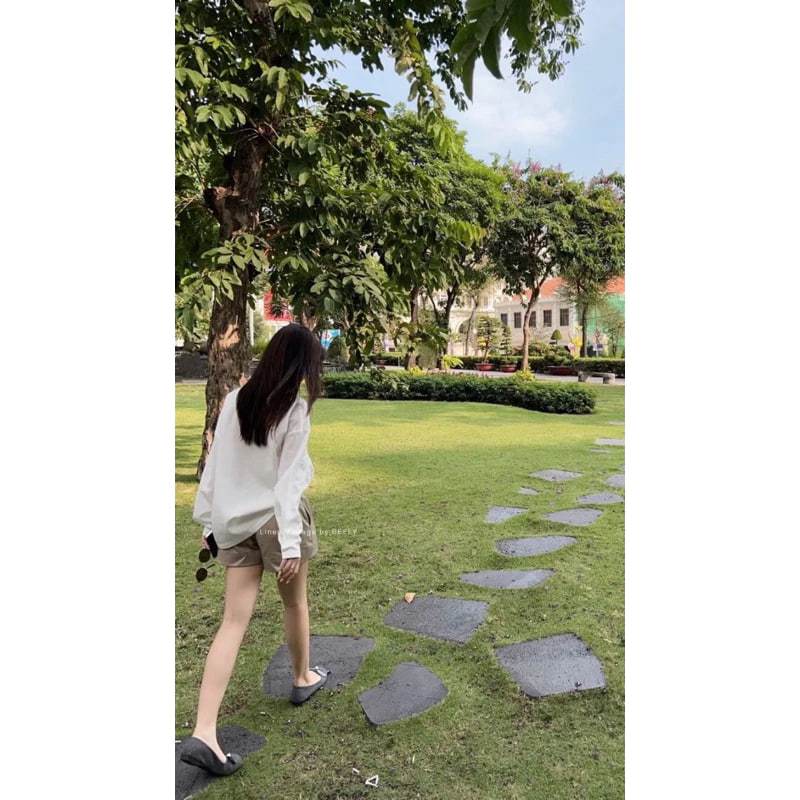 𝗛𝗮𝗻𝗮  - Áo Linen xuông cổ V+Dây thắt eo BEELY