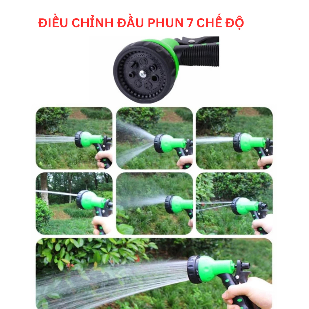 Bộ Vòi Tưới Cây Co Giãn 7.5m–30m | 7 Chế Độ Xịt Lò Xo Co Giãn Gọn Nhẹ Tưới Cây, Rửa Xe, Sân Vườn