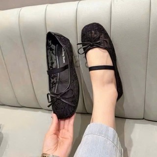 Giày bệt phối ren phong cách pháp nơ nhỏ thêu hoạ tiết hoa nổi cực xinh M409