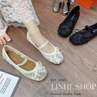 Giày bệt phối ren phong cách pháp nơ nhỏ thêu hoạ tiết hoa nổi cực xinh M409