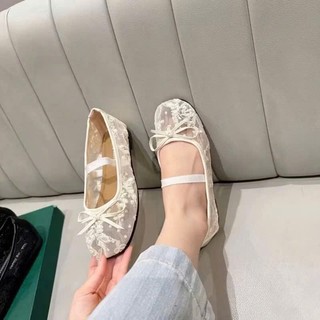 Giày bệt phối ren phong cách pháp nơ nhỏ thêu hoạ tiết hoa nổi cực xinh M409