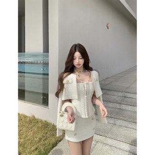 Set dạ tweet áo corset bao chiều phối chân váy ngắn cạp cao kết hợp áo khoác dáng ngắn phong cách tiểu thư