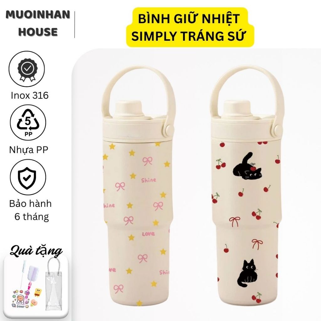 Bình Nước Giữ Nhiệt Simply Lót Gốm Inox 316 Dung Tích 735ml Giữ Lạnh 8 - 12 Tiếng Chống Rò Rỉ