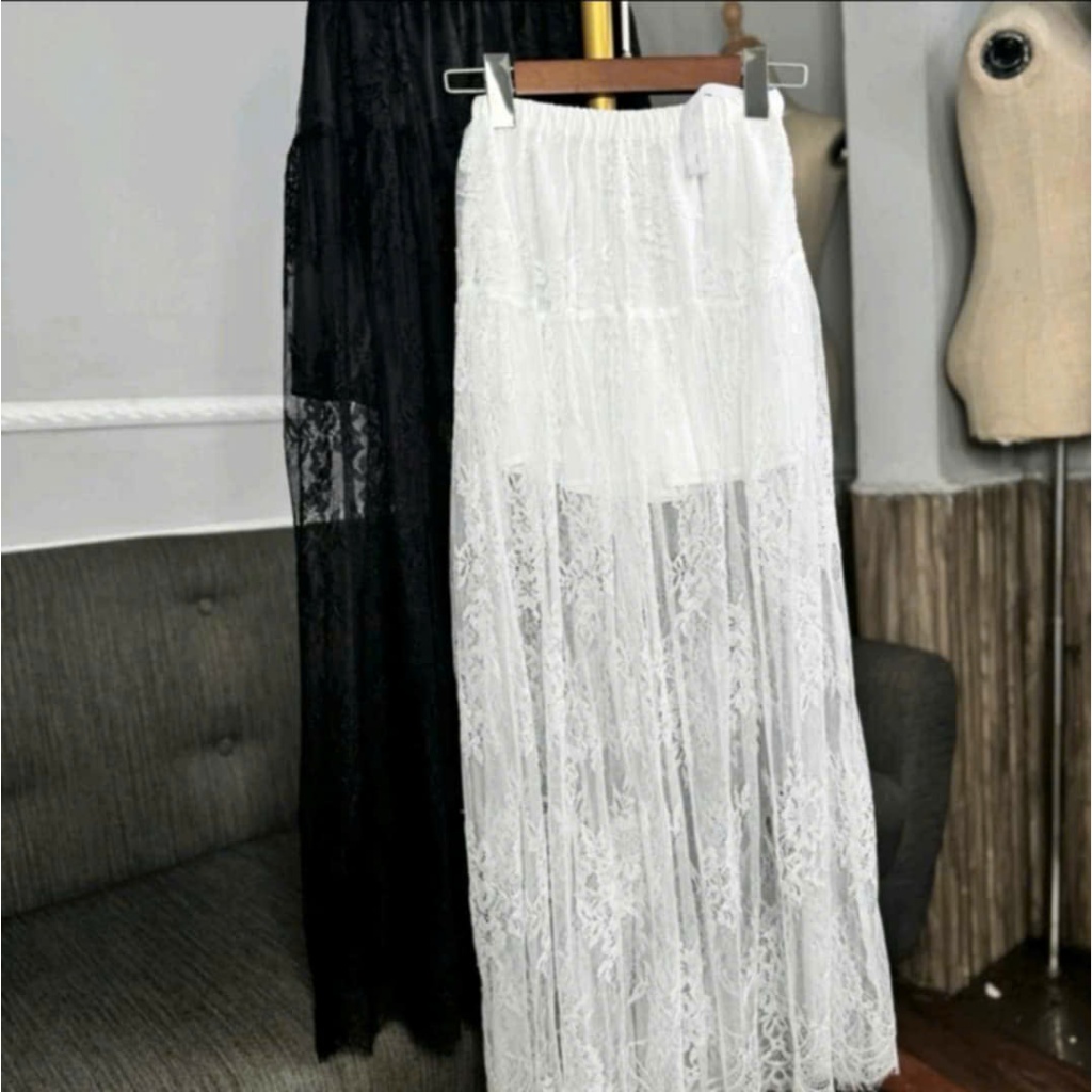 Chân Váy ren hoa midi dài 95cm big size chun co dãn