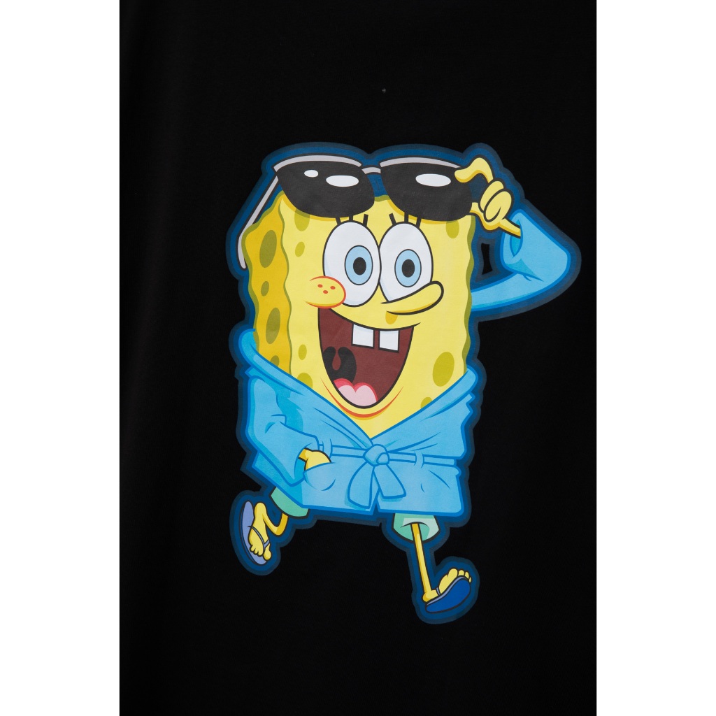 Áo Thun BOO Form Boxy Ringer Cotton In Hình Bọt biển Spongebob