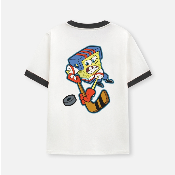 Áo Thun BOO Form Boxy Ringer Cotton In Hình Bọt biển Spongebob
