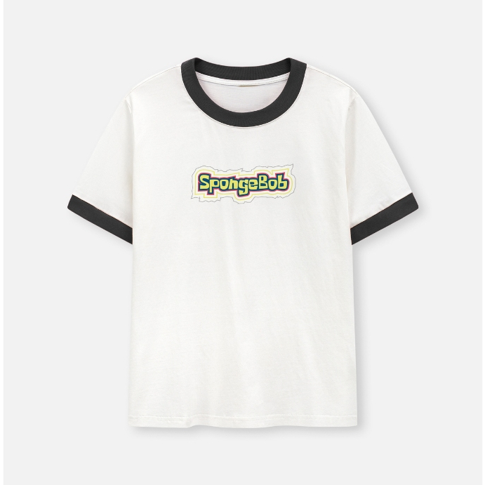 Áo Thun BOO Form Boxy Ringer Cotton In Hình Bọt biển Spongebob