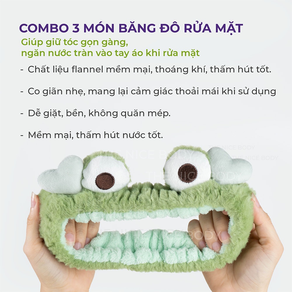 Băng Đeo Rửa Mặt Đeo Tay Jade&Leaf, Cài Tóc Bông Dày Tránh Nước Combo 3 Món Dễ Thương CHÚ ẾCH