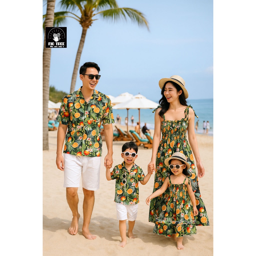 Đồ Gia Đình Fig Tree Họa Tiết Trái Cam Mùa Hè Tươi Mát Đi Biển, Du Lịch, Chất Kate mát, MS 192