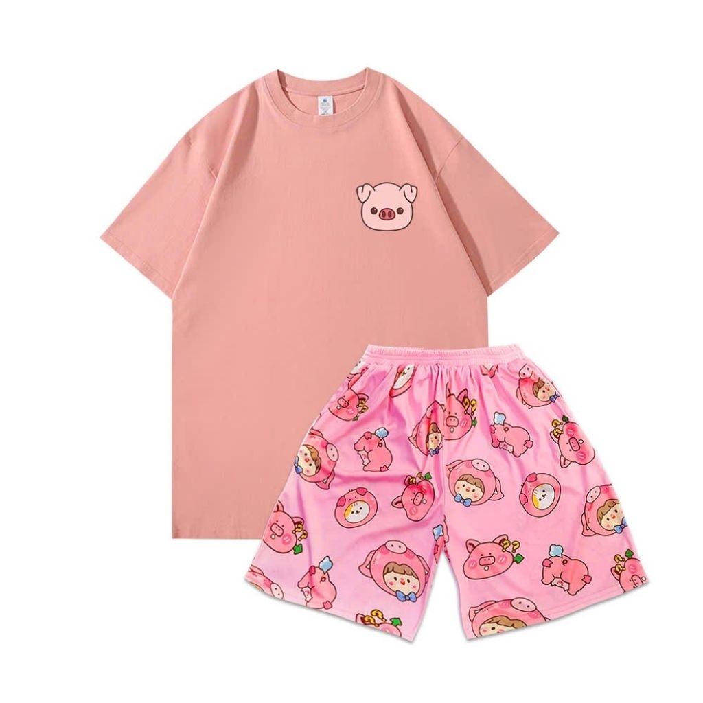 Áo Phông Ngắn Tay In Họa Tiết Cotton Nguyên Chất, Dáng Rộng Vừa Vặn,dễ phối đồ- Hình Con Heo