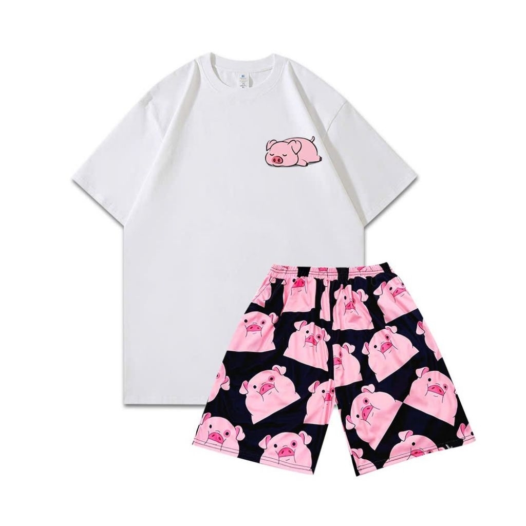 Áo Phông Ngắn Tay In Họa Tiết Cotton Nguyên Chất, Dáng Rộng Vừa Vặn,dễ phối đồ- Hình Con Heo