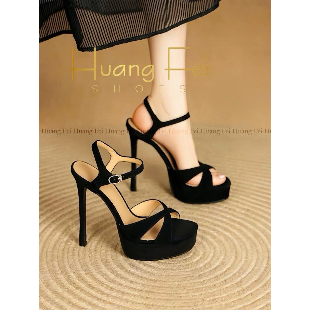Giày cao gót Đúp mũi Đen Lộn cao 15cm 12cm 10cm HF66