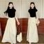 Set Đồ Nữ -Set Áo Zip Đen Mix Chân Váy Đũi Xoắn Eo Dáng Dài Hàng 2 Lớp Siêu Xinh