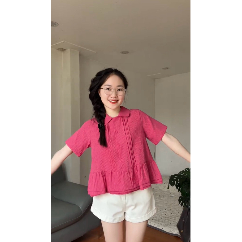 [Bảng màu new 2026] Áo Sơ mi cổ sen xếp li 8 màu hàng quảng châu A110