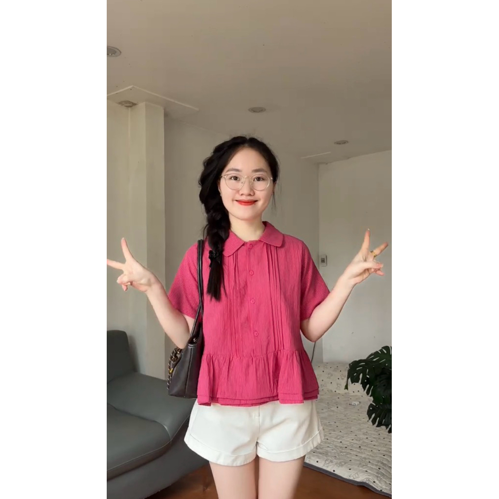 [Bảng màu new 2026] Áo Sơ mi cổ sen xếp li 8 màu hàng quảng châu A110