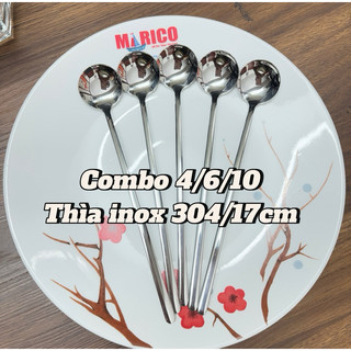 Set 4/6/10 Thìa Cà Phê Inox 304 Dài 17cm Đầu Tròn – Muỗng Inox Uống Trá Đào, Ăn Sữa Chua,Tráng Miệng