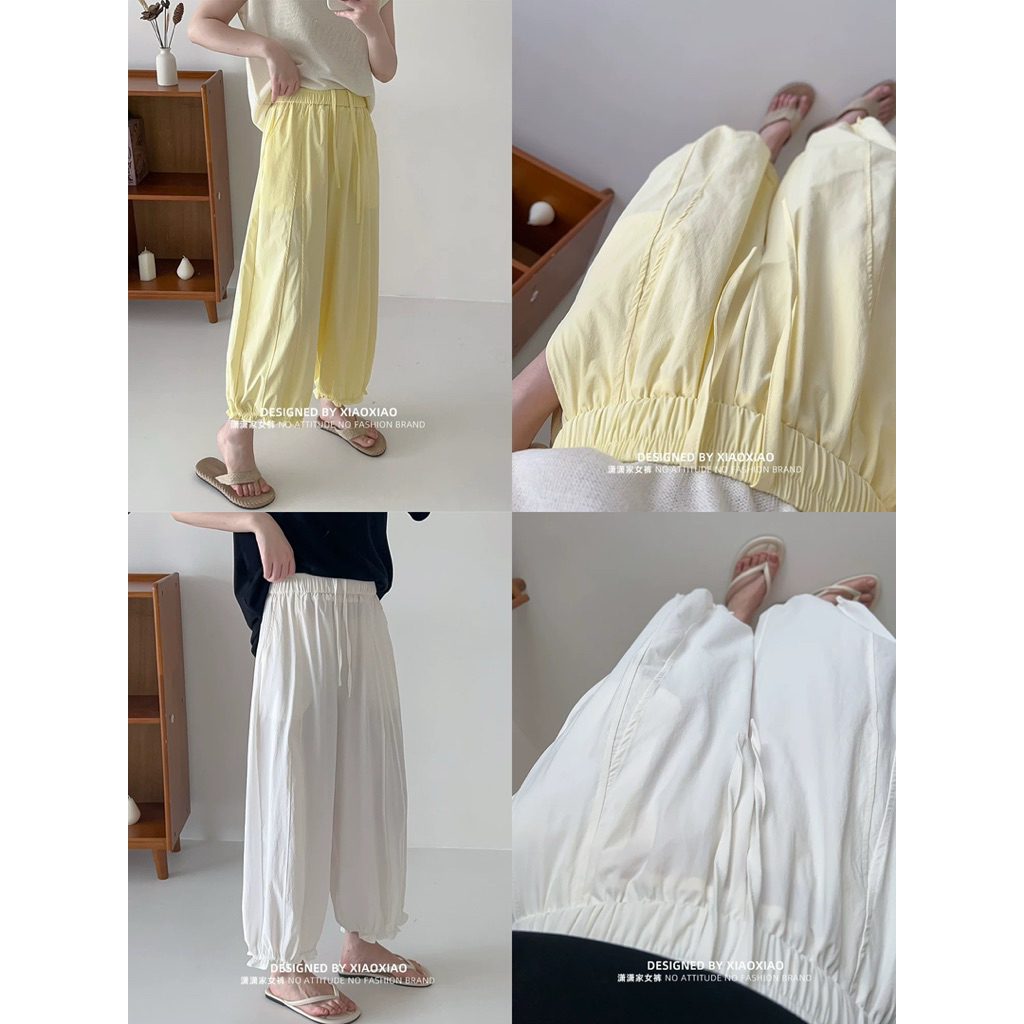 Quần Dài Lỡ Bom Thụng Chun Gấu Phối Bèo - Tôn Dáng Chất Gió Lụa Đẹp Mềm Mát Xuân Hè SANA CLOSET #2521